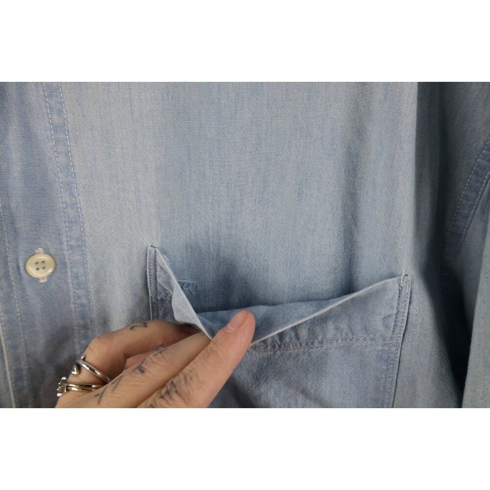 Vtg 90s Gap Mens Medium Distressed Denim Jean Collared Button Down Shirt Blue - Picture 4 of 13